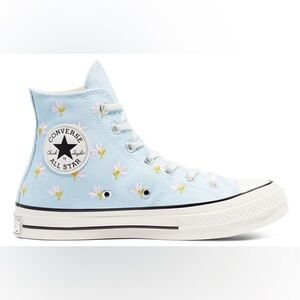 Converse Blue Embroidered Floral High-Top Sneakers Classic Canvas Design